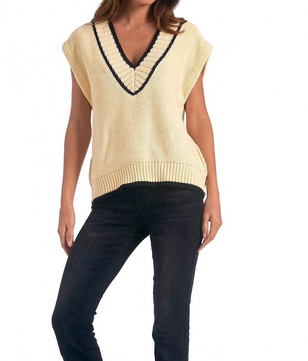 NEW ELAN cap sleeve v-neck sweater in beige